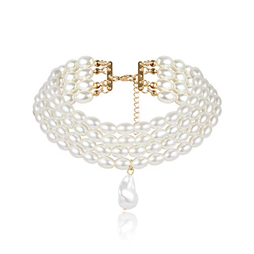 ELABEST Layered Pearl Choker Necklace White Pearl Pendant Necklaces Jewelry Accessories for Women Girls (pearl 1)