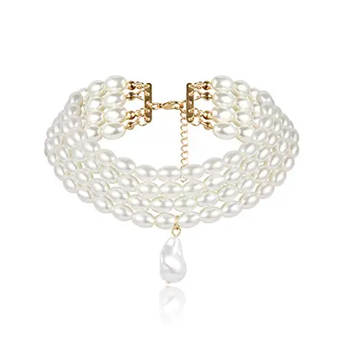 ELABEST Layered Pearl Choker Necklace White Pearl Pendant Necklaces Jewelry Accessories for Women Girls (pearl 1) ELABEST Layered Pearl Choker Necklace White Pearl Pendant Necklaces Jewelry Accessories for Women Girls (pearl 1)