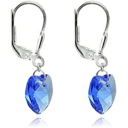 Sterling Silver Dainty Heart Dangle Leverback Earrings Made with Swarovski Crystals