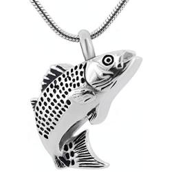 DESIGNSCAPE3D Cremation Jewelry for Ashes Stainless Steel Fish Shaped Urn Necklace for Ashes Keepsake Memorial Pendant Ashes Necklace with 20'' Chain + Gift Box + Filling Kit