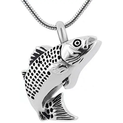 DESIGNSCAPE3D Cremation Jewelry for Ashes Stainless Steel Fish Shaped Urn Necklace for Ashes Keepsake Memorial Pendant Ashes Necklace with 20'' Chain + Gift Box + Filling Kit