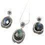 Duel On Jewel Ottoman Turkish Sultan Oxidized Sterling Silver Dangle Earring Pendant Set with Chain Gift for Her
