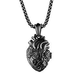 LBFEEL Stainless Steel Anatomical Organ Heart Pendant Necklace for Men in 3 Colors with a Gift Box
