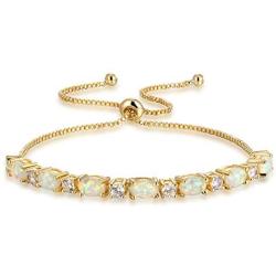 CiNily 18K White Gold/Rose Gold Plated Bracelets-Adjustable Sparkling Cubic Zirconia White Opal Bracelet for Women Girls for Her