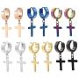Dangling Cross Hoop Earrings Set for Men Women Stainless Steel Piercing Cross Dangle Hinged Huggie Ear Jewelry Wearing Boys Girls