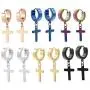 Dangling Cross Hoop Earrings Set for Men Women Stainless Steel Piercing Cross Dangle Hinged Huggie Ear Jewelry Wearing Boys Girls