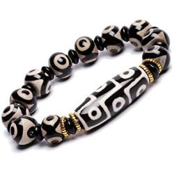 ZenBless Natural BlackWhite Tibetan 9 Eye Dzi Beads Bracelet Fengshui Amulet Bangle Attract Positive Energy and Good Luck