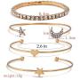 Zehory Boho Crystal Stackable Bracelets Gold Star Moon Open Cuff Bangle Bracelet Set Heart Stacking Bangle Charm Bracelet Jewelry for Women and Girls (4Pcs)