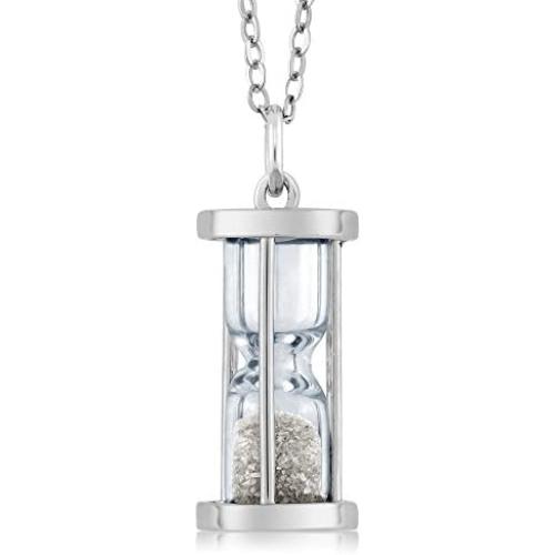 Gem Stone King 925 Sterling Silver Genuine Diamond Dust Hourglass Pendant Necklace (0.50 Ct, With 18 Inch Chain)