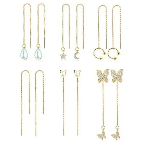 Florideco 6 pairs Threader Earrings for Women Lightweight Moon Star Colorful Droplet Cuff Ear Line Dangle Drop Earrings Butterfly Tassel Long Chain Drop Earrings Set Minimalist Jewelry Florideco 6 pairs Threader Earrings for Women Lightweight Moon Star Colorful Droplet Cuff Ear Line Dangle Drop Earrings Butterfly Tassel Long Chain Drop Earrings Set Minimalist Jewelry