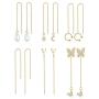 Florideco 6 pairs Threader Earrings for Women Lightweight Moon Star Colorful Droplet Cuff Ear Line Dangle Drop Earrings Butterfly Tassel Long Chain Drop Earrings Set Minimalist Jewelry