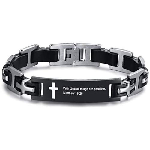 MPRAINBOW Scripture Quote Bracelet Christian Religous Cross Jesus Jewelry Faith,Christian Bible Verse Inspiring Cuff Bracelets for Men