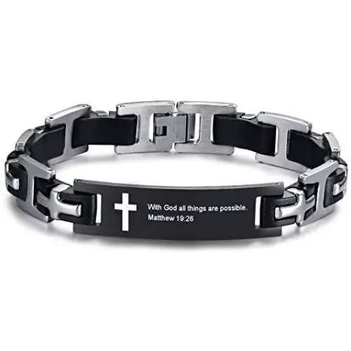 MPRAINBOW Scripture Quote Bracelet Christian Religous Cross Jesus Jewelry Faith,Christian Bible Verse Inspiring Cuff Bracelets for Men MPRAINBOW Scripture Quote Bracelet Christian Religous Cross Jesus Jewelry Faith,Christian Bible Verse Inspiring Cuff Bracelets for Men