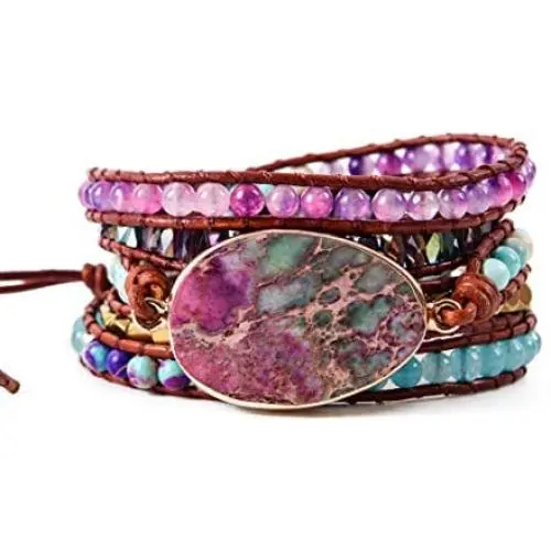 YGLINE Natural Stone Bracelet 5 Wraps Bracelet Handmade Blue Color Boho Bracelet for Women Bracelet YGLINE Natural Stone Bracelet 5 Wraps Bracelet Handmade Blue Color Boho Bracelet for Women Bracelet