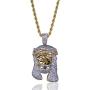 TOPGRILLZ Men 14K Gold Plated Iced Out CZ Simulated Diamond Crown Jesus Piece Pendant Necklace
