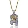 TOPGRILLZ Men 14K Gold Plated Iced Out CZ Simulated Diamond Crown Jesus Piece Pendant Necklace TOPGRILLZ Men 14K Gold Plated Iced Out CZ Simulated Diamond Crown Jesus Piece Pendant Necklace