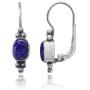Sterling Silver Simulated Gemstone Oval Bezel-Set Bali Bead Leverback Drop Earrings