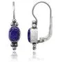 Sterling Silver Simulated Gemstone Oval Bezel-Set Bali Bead Leverback Drop Earrings Sterling Silver Simulated Gemstone Oval Bezel-Set Bali Bead Leverback Drop Earrings