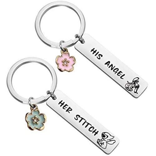 CYTING Her Stitch His Angel Keychain Set With Hibiscus Flower Charm Hawaiian Jewelry Gift For Couples Family Best Friends