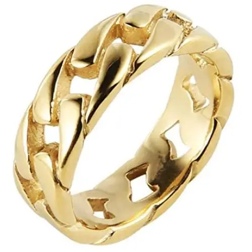HZMAN Mens Stainless Steel 7mm Wide Band Cuban Link Chain Ring, 5 Colour HZMAN Mens Stainless Steel 7mm Wide Band Cuban Link Chain Ring, 5 Colour