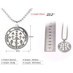 VASSAGO Gothic Sigil of Archangel Uriel Chain Necklace Engraving Talisman Amulet Angel Wide Choker Vintage Jewelry for Men