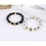 BOMAIL 8mm Crown King Charm Bracelet for Men Women Black Matte Onyx Natural Stone Beads Couple Jewelry