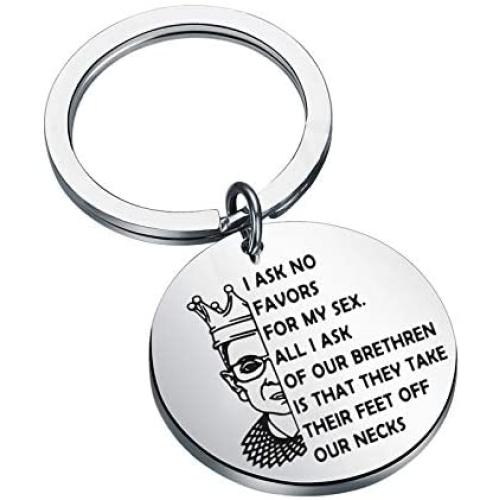 WSNANG Inspirational Feminist Jewelry RBG Quote I Ask No Favors for My Sex All I Ask for Our Brethren is That They Take Their Feet Off Our Necks RBG Keychain