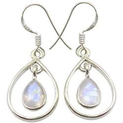 SilverStarJewel Solid Sterling Silver 6 x 9 mm Rainbow Moonstone Earrings 3.6 cm New Art