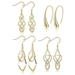 LOYALLOOK 4 Pairs Women Celtic Knot Dangle Earrings Fashion Filigree Teardrop Drop Earring Set,Teardrop Back Earrings Hoop Earrings for Party, Meeting, Dating, Wedding, Daily Wear