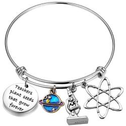 MAOFAED Science Teacher Gift Science Teacher Appreciation Gift Teachers Plant Seeds That Grow Forever Atom Bracelet Graduation Gift for Teacher