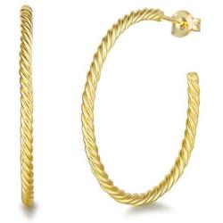 Carleen 14K Gold Plated Sterling Silver Hoop Earrings Open Thick Cable Twisted Minimalist Fine Jewelry Earrings for Women Girls, Diameter 1.4 INCH