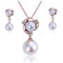 FAIRY COUPLE Women Girls Gold Plated Simulated Shell Pearl Pendant Necklace Dangle Earrings Vintage Wedding Party Jewelry Set Anniversary