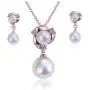 FAIRY COUPLE Women Girls Gold Plated Simulated Shell Pearl Pendant Necklace Dangle Earrings Vintage Wedding Party Jewelry Set Anniversary