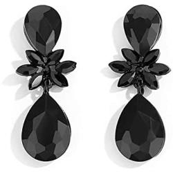 mecresh Vintage Floral Teardrop Butterfly Wing Black Austrian Crystal Drop Dangle Earrings for Women Bride Gift