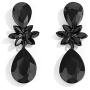mecresh Vintage Floral Teardrop Butterfly Wing Black Austrian Crystal Drop Dangle Earrings for Women Bride Gift