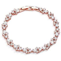 Mariell CZ Wedding Bridal & Prom Tennis Bracelet for Women, 14K Rose Gold Plating, 7'' Plus ¼ Extender