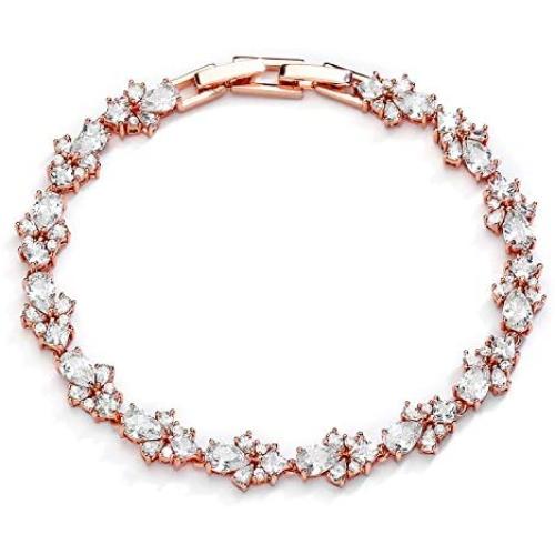 Mariell CZ Wedding Bridal & Prom Tennis Bracelet for Women, 14K Rose Gold Plating, 7'' Plus ¼ Extender
