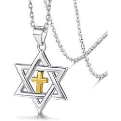 Silvora Sterling Silver Star of David Pendant Necklace with 22 in Rolo Chain Megan Cross Jewelry for Women