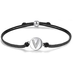 ZENI Initial Letter A to Z Customize Bracelet, Cubic Zirconia 925 Sterling Silver Bracelets for Women, 24cm Adjustable Handmade Braided Jewellery Friendship Gift