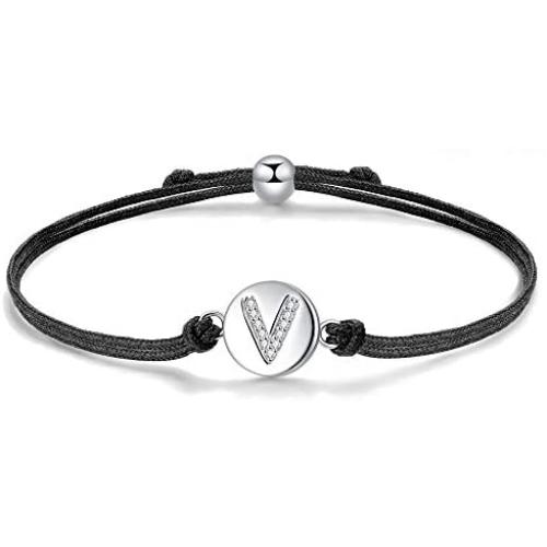 ZENI Initial Letter A to Z Customize Bracelet, Cubic Zirconia 925 Sterling Silver Bracelets for Women, 24cm Adjustable Handmade Braided Jewellery Friendship Gift
