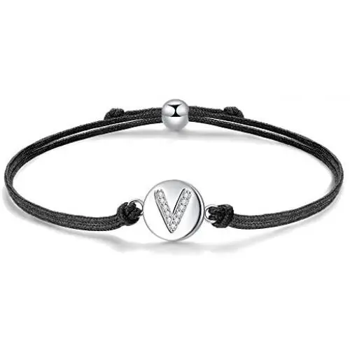 ZENI Initial Letter A to Z Customize Bracelet, Cubic Zirconia 925 Sterling Silver Bracelets for Women, 24cm Adjustable Handmade Braided Jewellery Friendship Gift