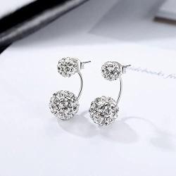 BEAUTY Crystal Ball Earring 925 Sterling Silver Rhinestone Double Ball Earring Jewelry For Women
