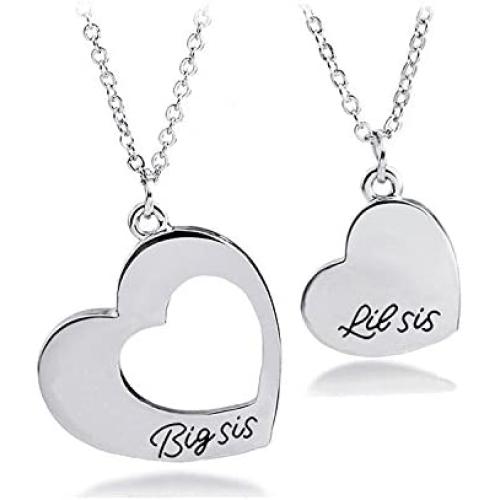 KUIYAI Sister Necklace for 2 Big Sister Little Sister Heart Pendant Necklace