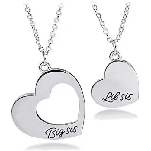 KUIYAI Sister Necklace for 2 Big Sister Little Sister Heart Pendant Necklace KUIYAI Sister Necklace for 2 Big Sister Little Sister Heart Pendant Necklace