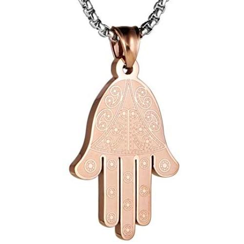 HZMAN Stainless Steel Egyptian Eye Fatima Hamsa Hand Pendant Necklace Success and Protection Lucky