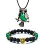 Softones Owl Necklace Healing Crystals Necklace for Women Men Reiki Spiritual Energy Gemstone Necklace Lava Owl Bracelet Set Gifts for Women with Gift Box