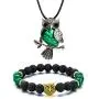 Softones Owl Necklace Healing Crystals Necklace for Women Men Reiki Spiritual Energy Gemstone Necklace Lava Owl Bracelet Set Gifts for Women with Gift Box