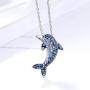 S925 Silver Blue White Gradient Crystal Dolphin Charm Pendant Necklace Gorgeous Jewelry Gifts for Women Girl, 18” Chain