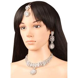 Touchstone Indian Bollywood Intricately Crafted Diamond Look Rhinestone Crystal Colorful Wedding Designer Jewelry Necklace Set in Gold and Silver Tone for Women.