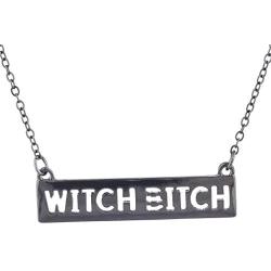 LUX ACCESSORIES Gold Tone Cut Out Witch Bitch Wiccan Bar Necklace